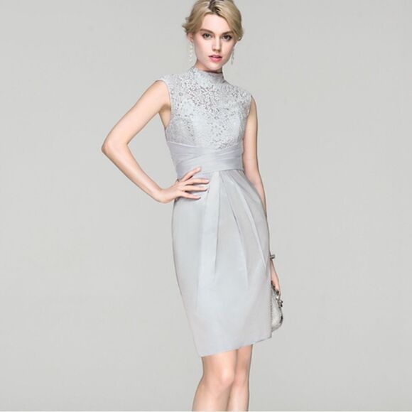 JJs House Grape Charmeuse Lace Cocktail Sheath Dress Size 8 C20 - Picture 1 of 9
